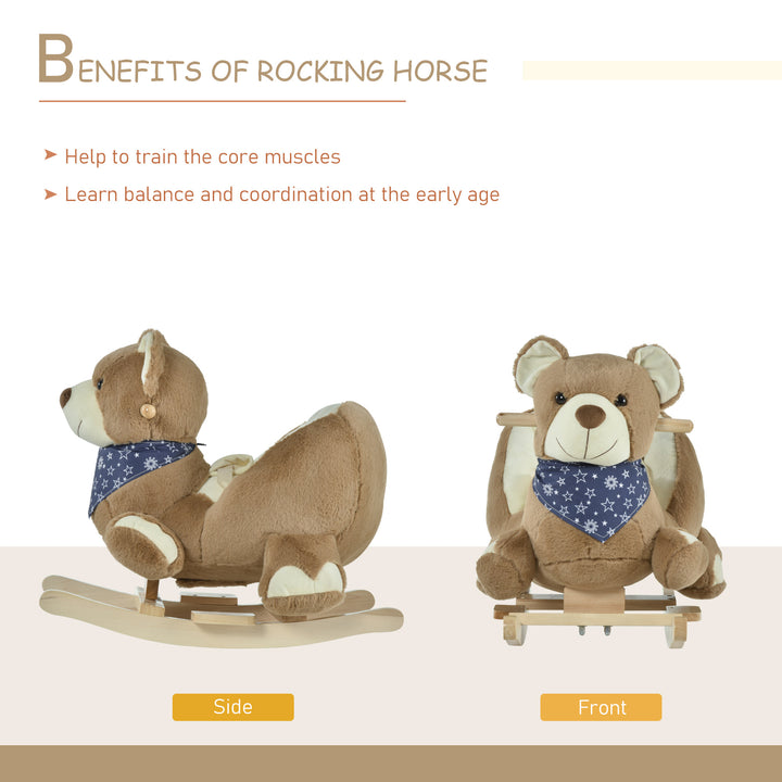 Plush Kids Bear Rocking Horse Chair Toy w/ Animal Sounds Gift for Baby Child Toddler - Brown