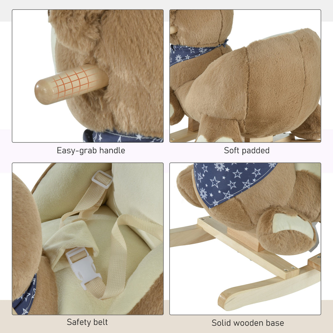 Plush Kids Bear Rocking Horse Chair Toy w/ Animal Sounds Gift for Baby Child Toddler - Brown