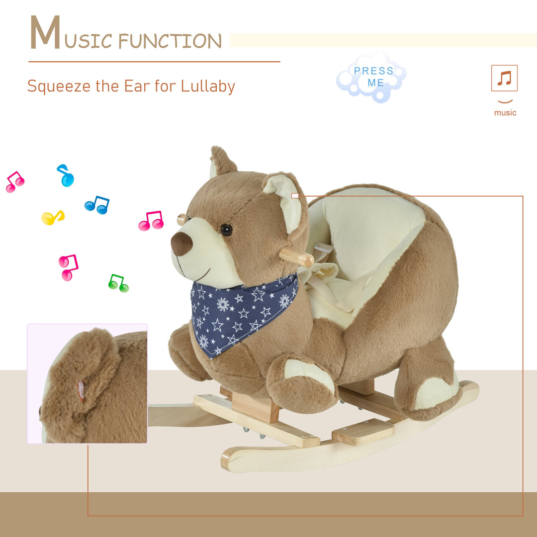 Plush Kids Bear Rocking Horse Chair Toy w/ Animal Sounds Gift for Baby Child Toddler - Brown