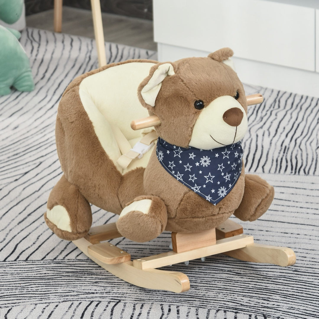 Plush Kids Bear Rocking Horse Chair Toy w/ Animal Sounds Gift for Baby Child Toddler - Brown