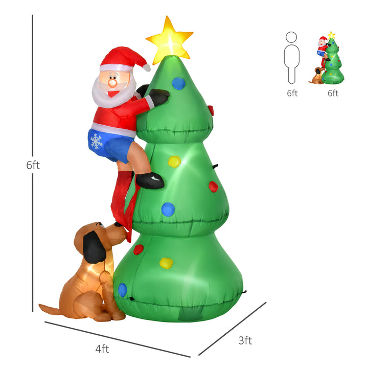 6ft Inflatable Holiday Christmas Blow-Up, LED Lights Indoor Outdoor, Tree w Star, Santa, Dog