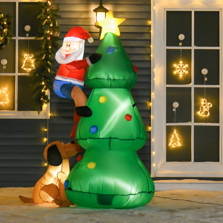 6ft Inflatable Holiday Christmas Blow-Up, LED Lights Indoor Outdoor, Tree w Star, Santa, Dog