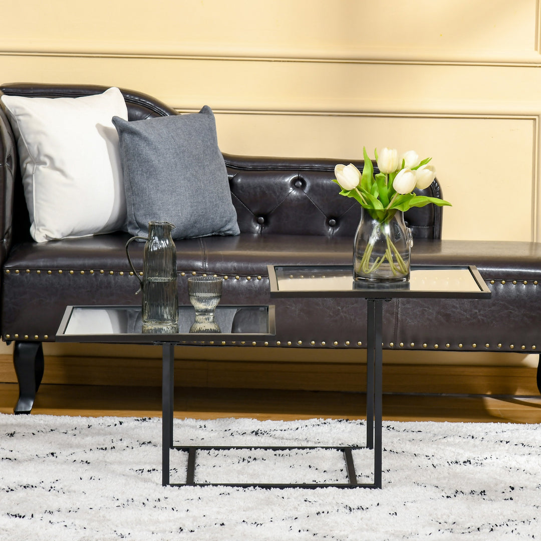 Contemporary Tempered Glass Square Coffee Side Table Metal Base for Living Sitting Room - Black