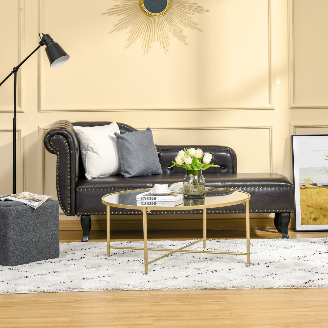 Contemporary Tempered Glass Round Coffee Accent Table Metal Base for Living Sitting Room - Gold