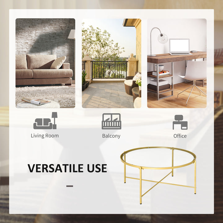 Contemporary Tempered Glass Round Coffee Accent Table Metal Base for Living Sitting Room - Gold