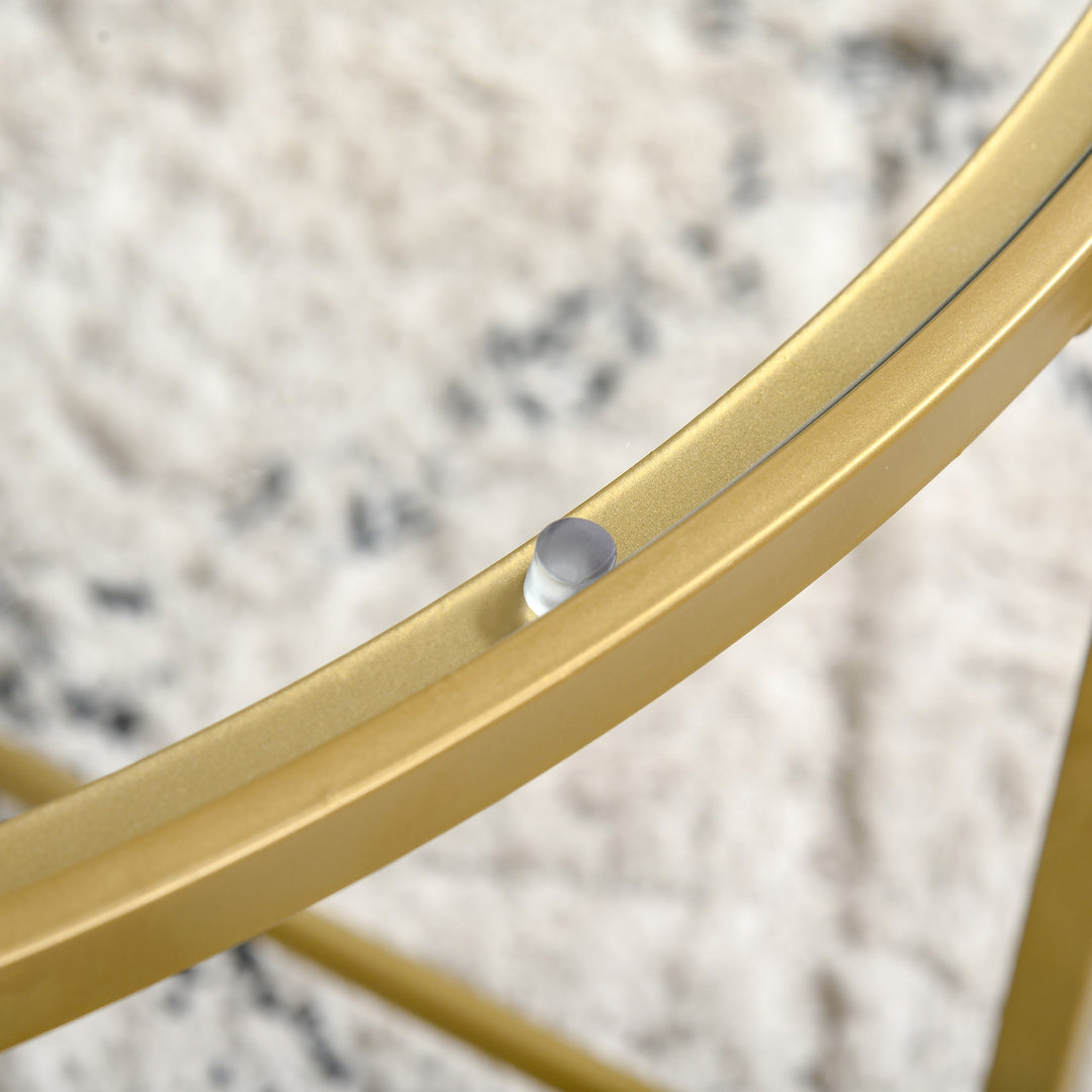 Contemporary Tempered Glass Round Coffee Accent Table Metal Base for Living Sitting Room - Gold