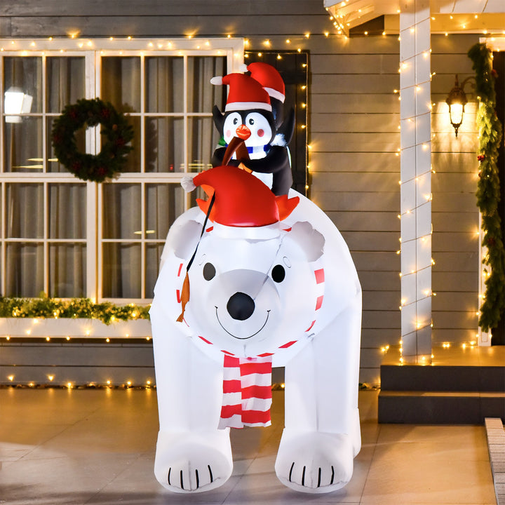 7ft Holiday Christmas Inflatable Lawn Decoration w Lights, Indoor Outdoor, Polar Bear, Penguins