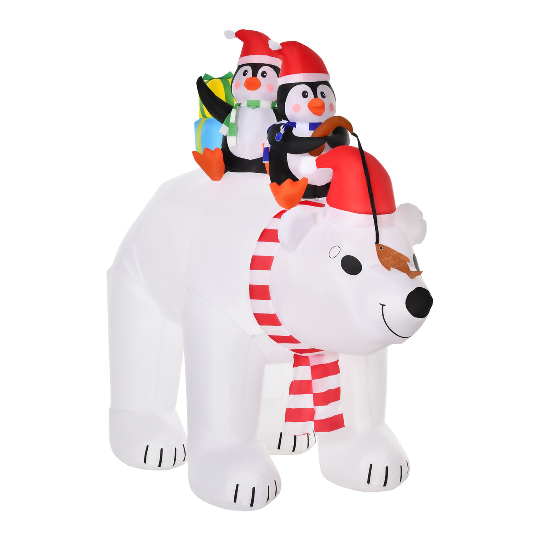 7ft Holiday Christmas Inflatable Lawn Decoration w Lights, Indoor Outdoor, Polar Bear, Penguins