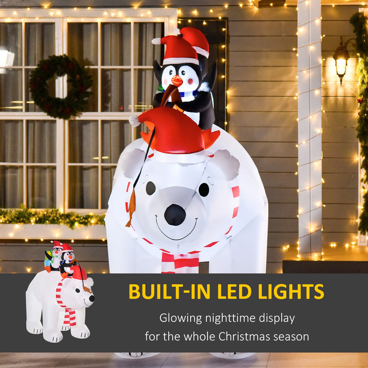 7ft Holiday Christmas Inflatable Lawn Decoration w Lights, Indoor Outdoor, Polar Bear, Penguins