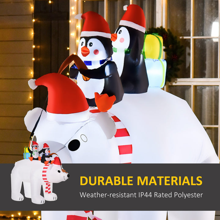 7ft Holiday Christmas Inflatable Lawn Decoration w Lights, Indoor Outdoor, Polar Bear, Penguins
