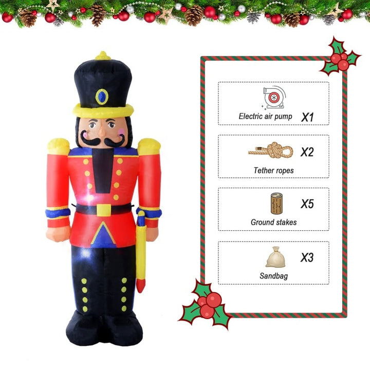 6ft Tall Inflatable Holiday Christmas Blow Up w LED Lights for Outdoor, Nutcracker Toy Soldier