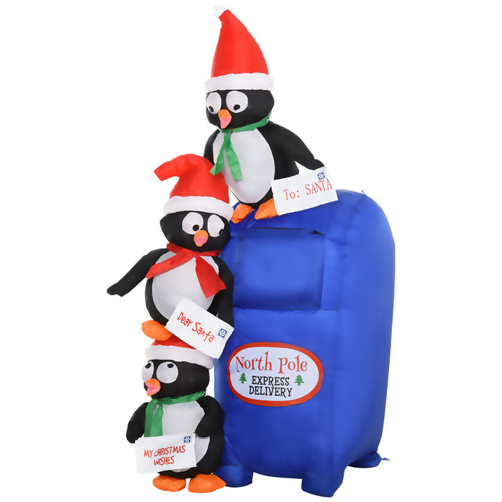 6ft Holiday Christmas Inflatable Lawn Decoration w/ Lights – Penguins w/ North Pole Mailbox