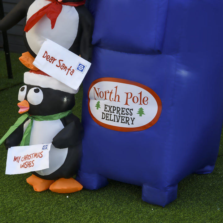 6ft Holiday Christmas Inflatable Lawn Decoration w/ Lights – Penguins w/ North Pole Mailbox