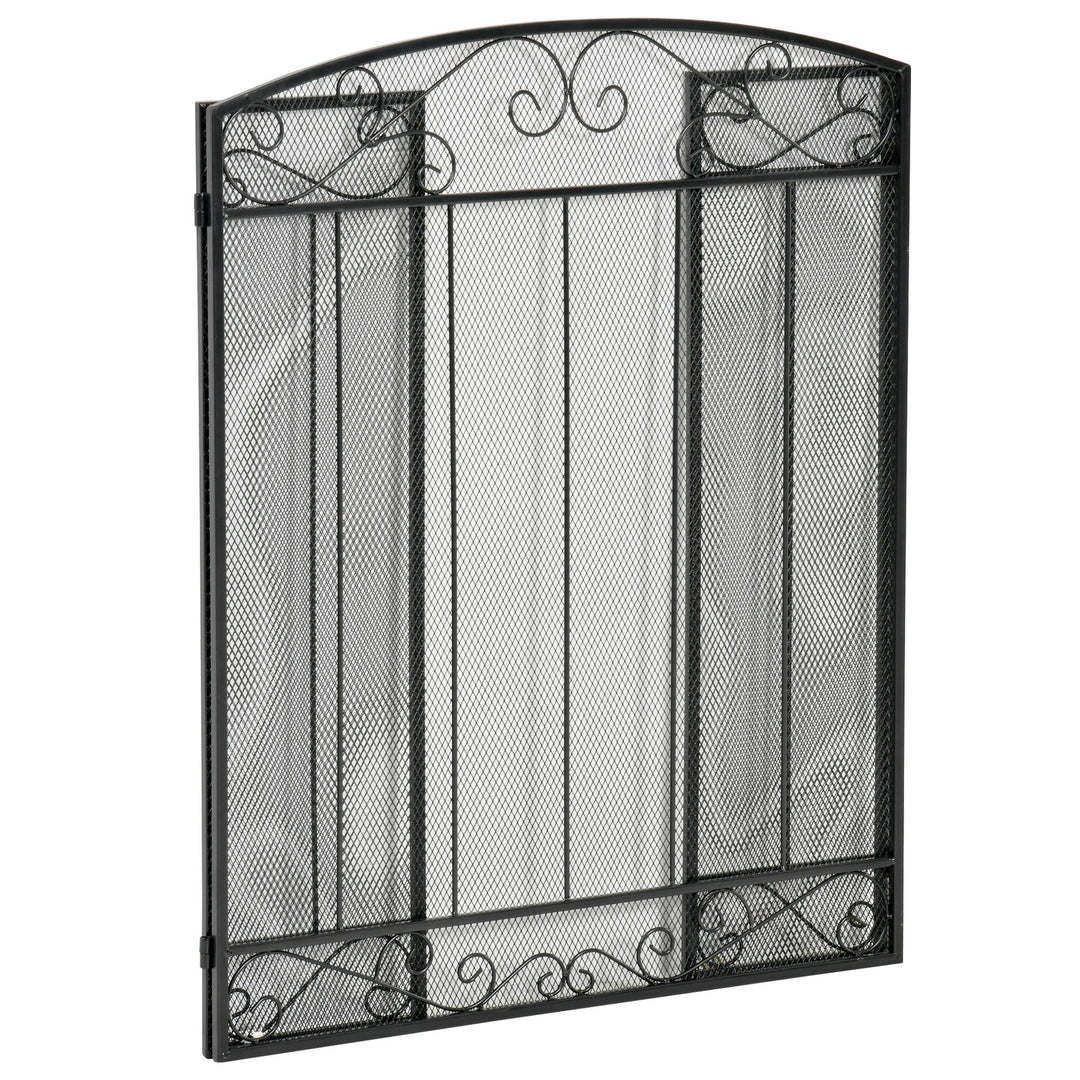 Stylish 3-Panel Folding Fireplace Screen Spark Guard w/ Vine Pattern - Black