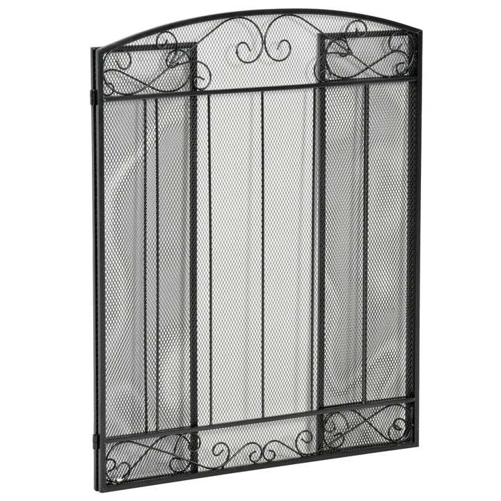 Stylish 3-Panel Folding Fireplace Screen Spark Guard w/ Vine Pattern - Black