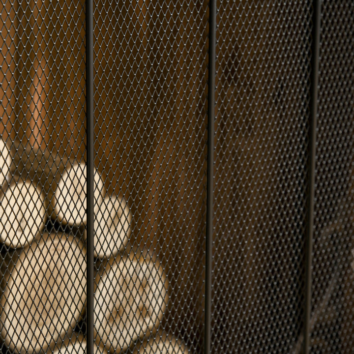 Stylish 3-Panel Folding Fireplace Screen Spark Guard w/ Vine Pattern - Black
