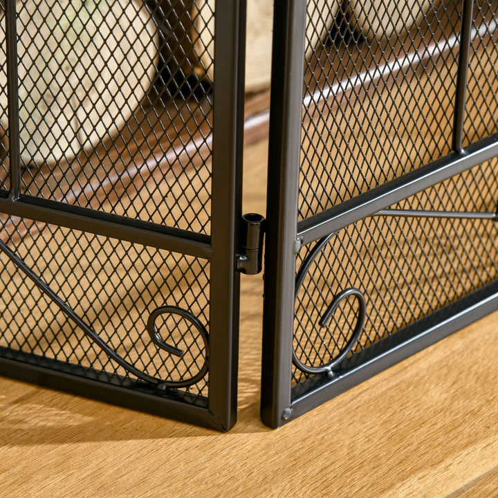 Stylish 3-Panel Folding Fireplace Screen Spark Guard w/ Vine Pattern - Black