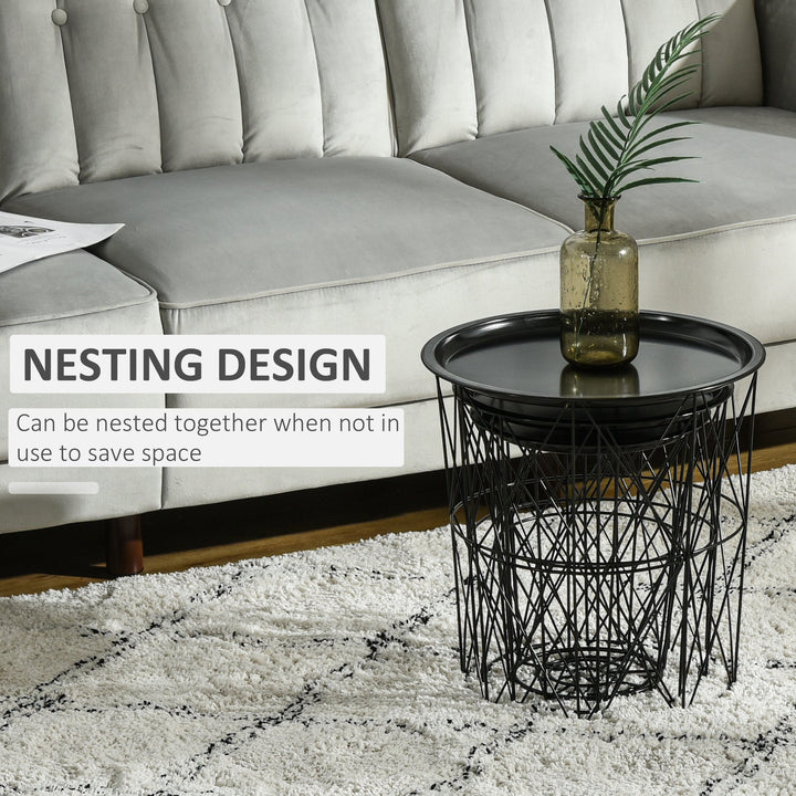 3pc Modern Trendy Nesting Coffee Accent End Tables w/ Removable Serving Top Tray - Black Metal