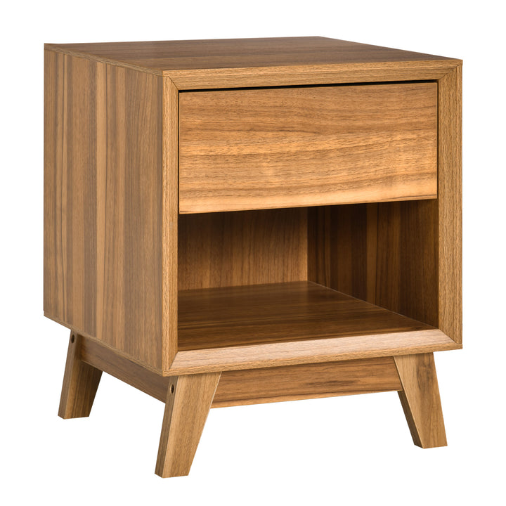 Modern Bedside Table Nightstand Bedroom End Table Side Table w/ Drawer Shelf - Walnut Brown