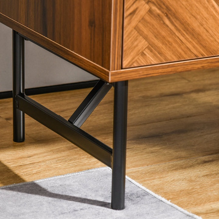 Retro Herringbone Industrial Night Side Table w 2 Drawers, Bedroom, Living Room - Walnut Brown