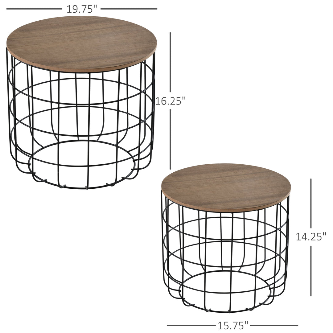 2 Piece Coffee Table Set Retro Industrial Style Multipurpose for Living Room Bedroom - Black