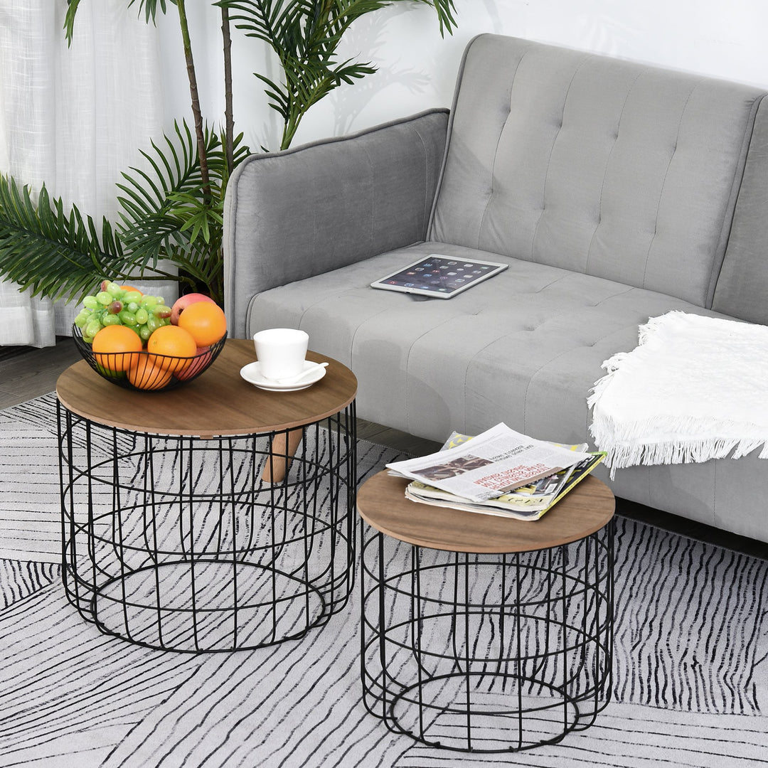 2 Piece Coffee Table Set Retro Industrial Style Multipurpose for Living Room Bedroom - Black