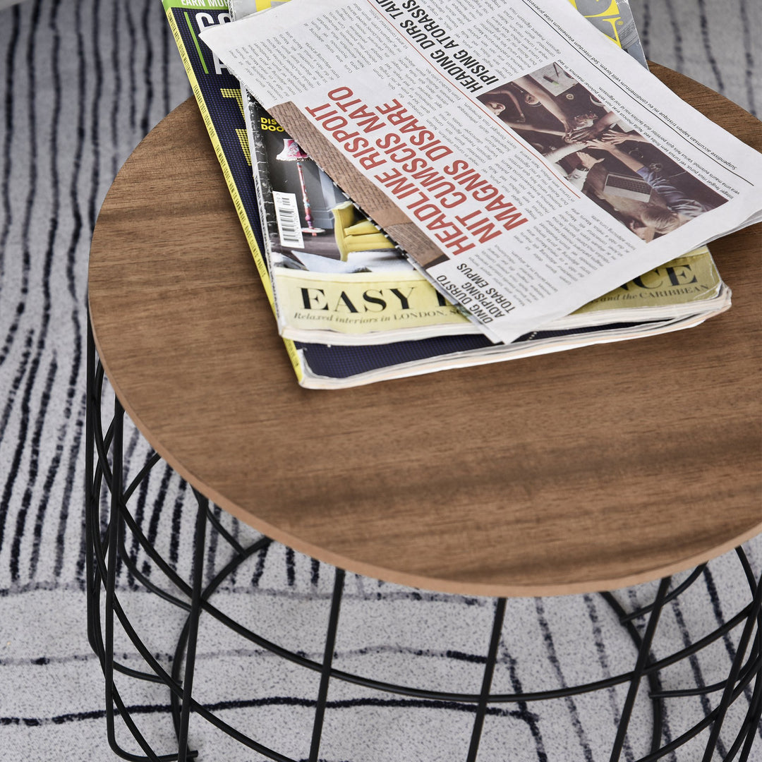 2 Piece Coffee Table Set Retro Industrial Style Multipurpose for Living Room Bedroom - Black