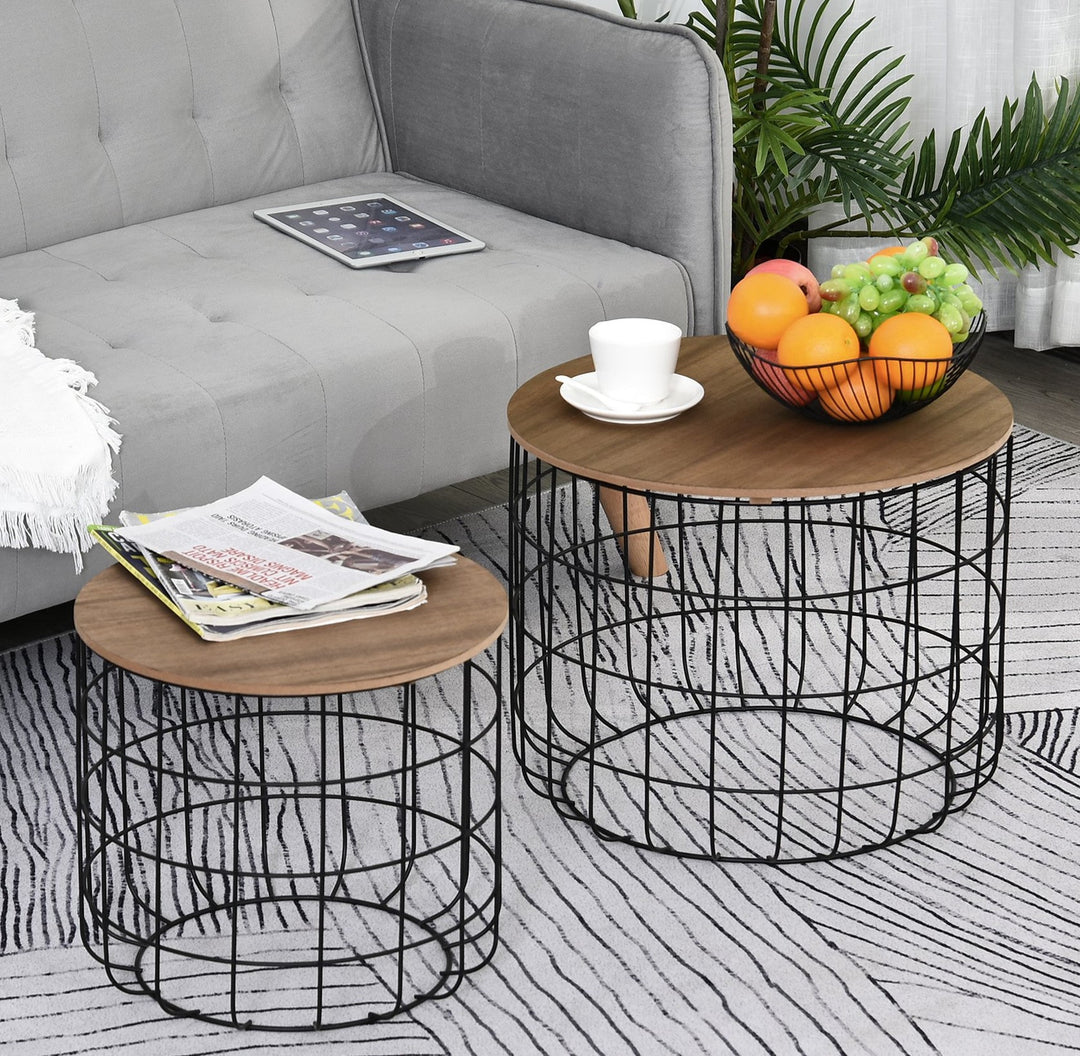2 Piece Coffee Table Set Retro Industrial Style Multipurpose for Living Room Bedroom - Black