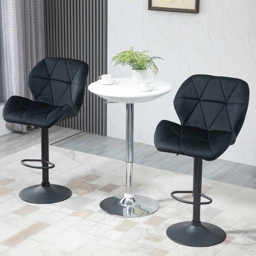 Set of 2 Bar Stools Fabric Adjustable Height Counter Chairs Swivel Seat w/ Footrest - Black
