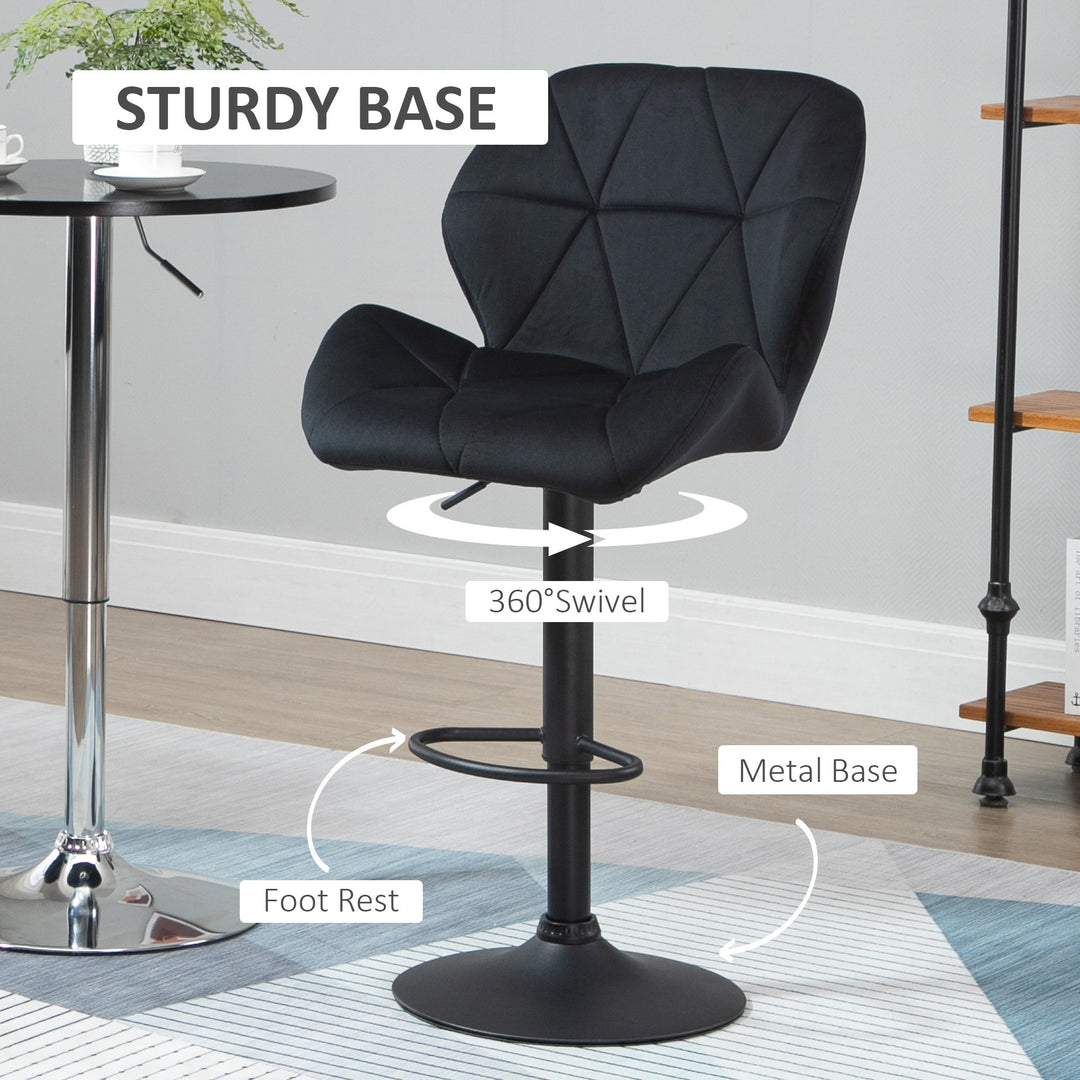 Set of 2 Bar Stools Fabric Adjustable Height Counter Chairs Swivel Seat w/ Footrest - Black
