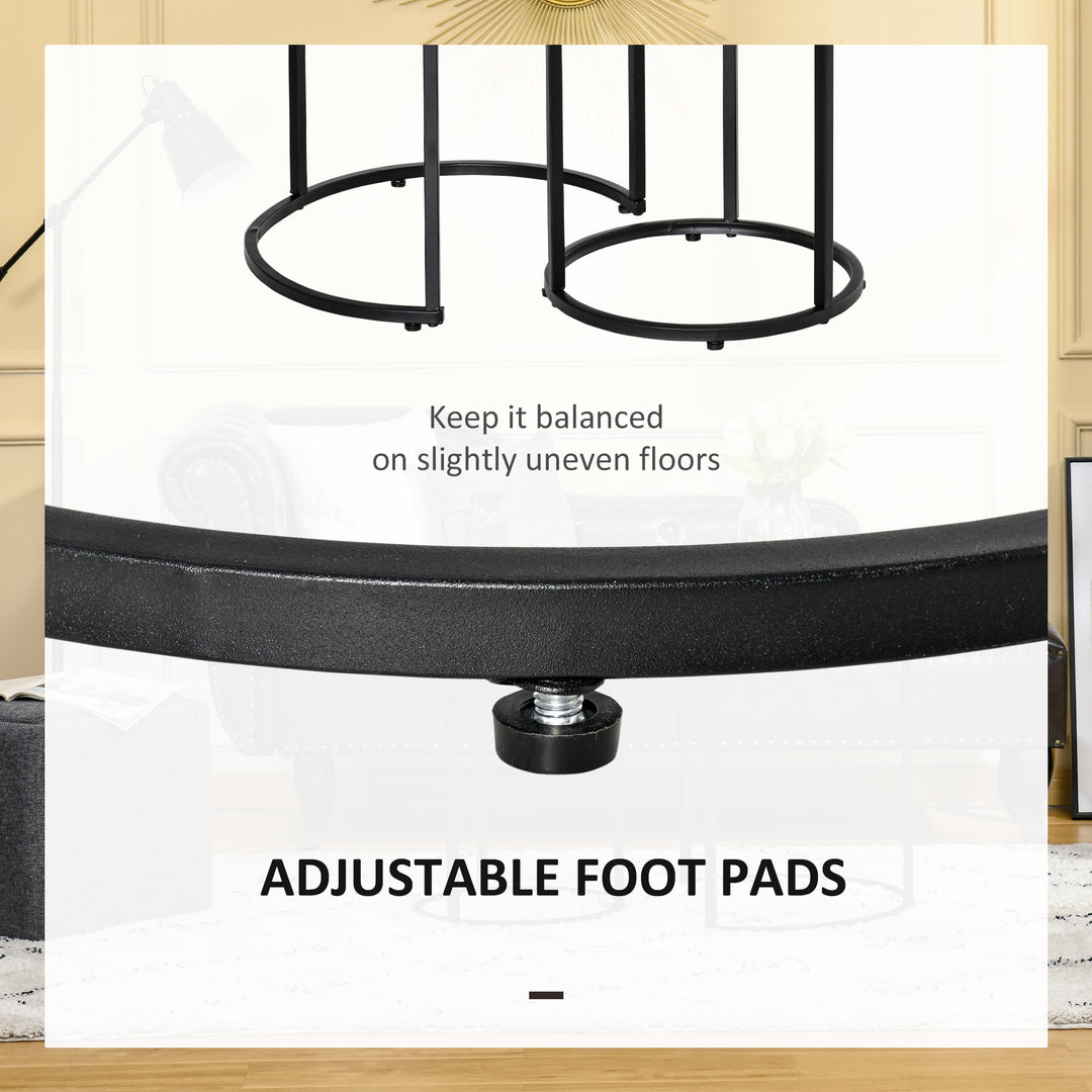 2pc Nesting Round Side Tables w Metal Base, Tempered Glass for Living Room Home Office - Black