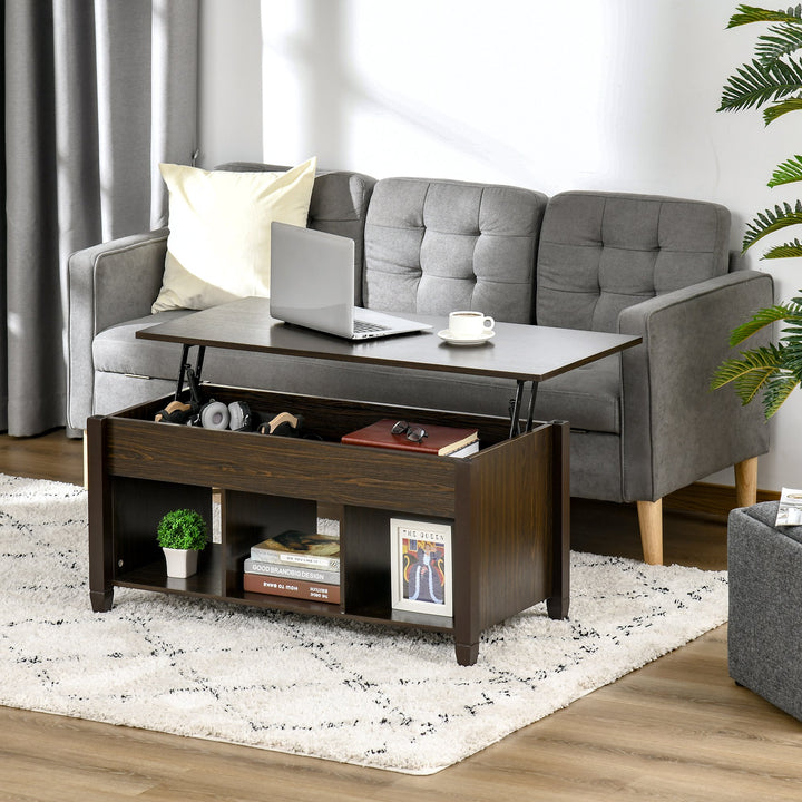 Lift Top Coffee Table w/ 3 Shelves & Hidden Storage Compartment, Living Room - Espresso
