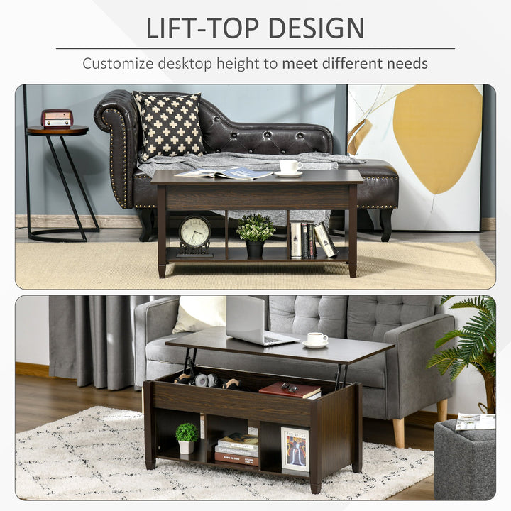 Lift Top Coffee Table w/ 3 Shelves & Hidden Storage Compartment, Living Room - Espresso
