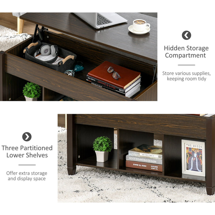 Lift Top Coffee Table w/ 3 Shelves & Hidden Storage Compartment, Living Room - Espresso