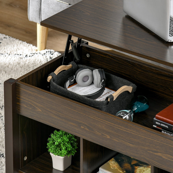 Lift Top Coffee Table w/ 3 Shelves & Hidden Storage Compartment, Living Room - Espresso