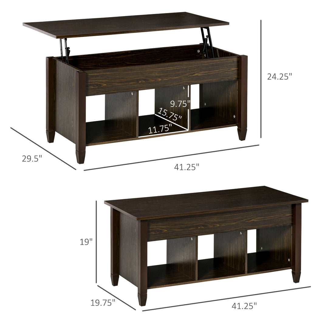 Lift Top Coffee Table w/ 3 Shelves & Hidden Storage Compartment, Living Room - Espresso
