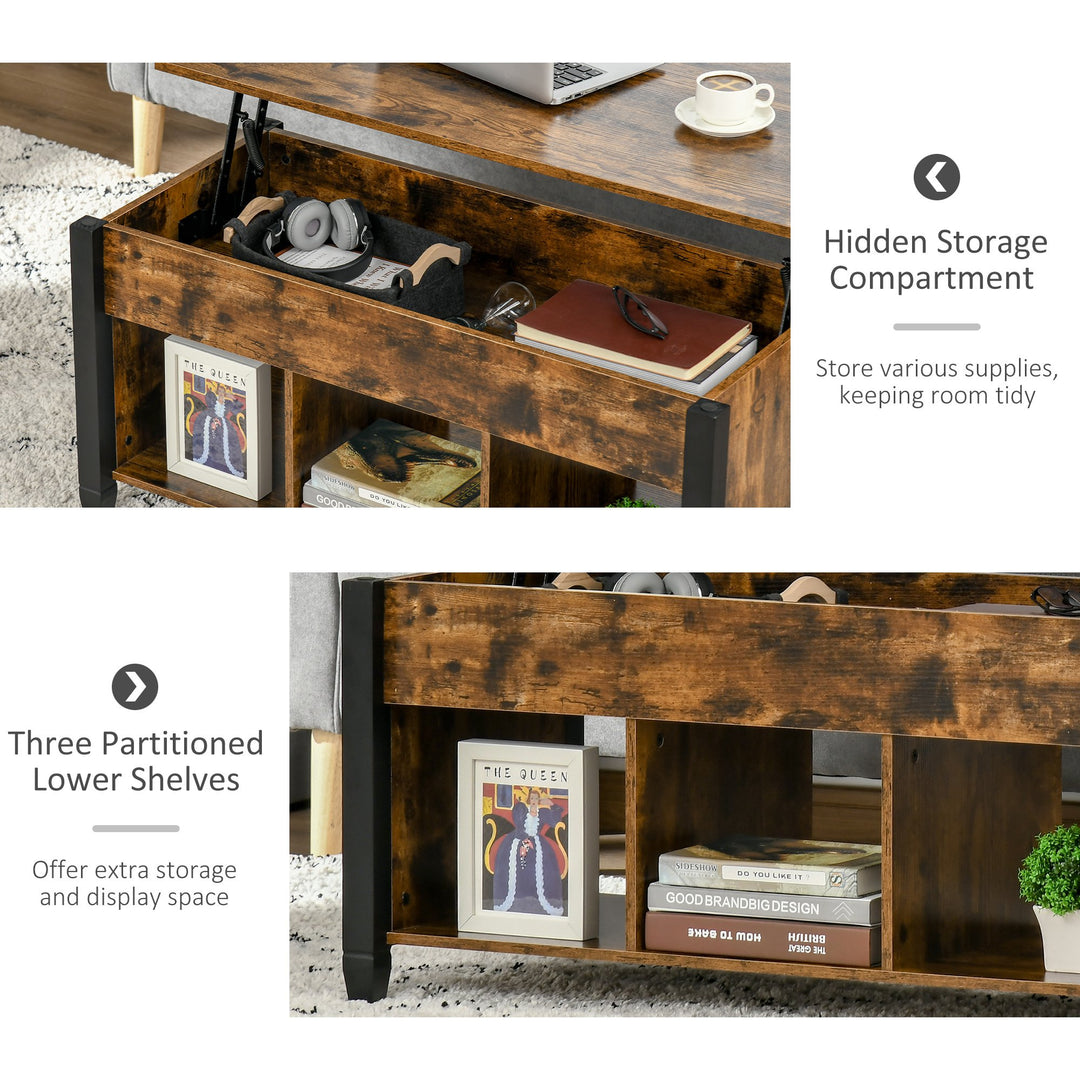 Lift Top Coffee Table w/ 3 Shelves & Hidden Storage Compartment, Living Room - Rustic Brown