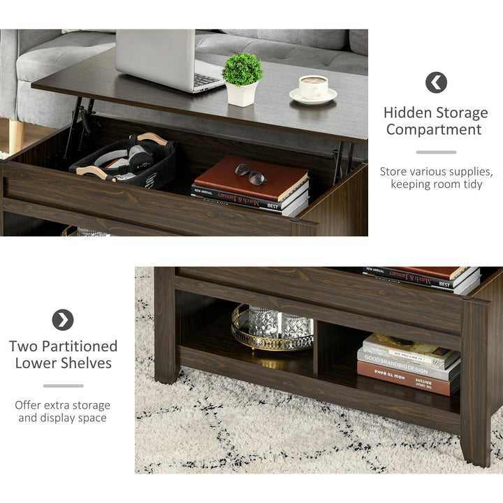 Lift Top Coffee Table w/ 2 Shelves & Hidden Storage Compartment, Living Room - Dark Walnut