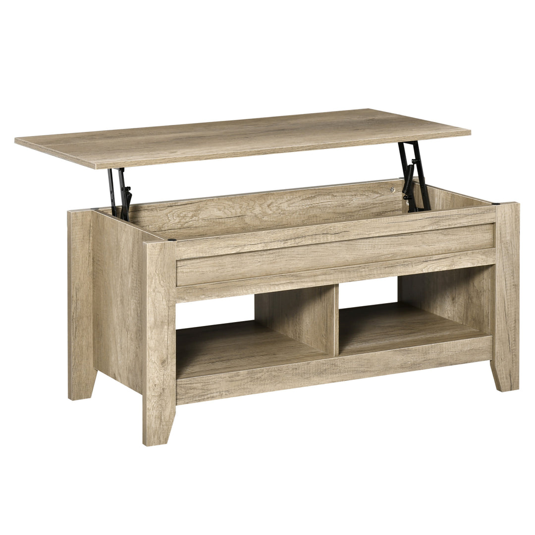 Lift Top Coffee Table w/ 2 Shelves & Hidden Storage Compartment, Living Room - Oak Effect