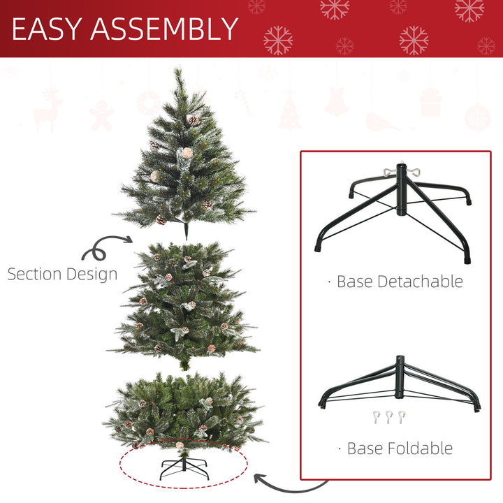 7ft 986-Tip Realistic Christmas Holiday Tree w Pinecones, Snow Accents, Base, Xmas Décor, Green