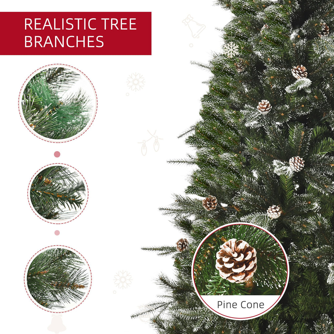 7ft 986-Tip Realistic Christmas Holiday Tree w Pinecones, Snow Accents, Base, Xmas Décor, Green