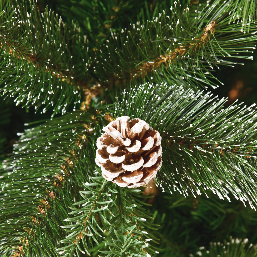 7ft 986-Tip Realistic Christmas Holiday Tree w Pinecones, Snow Accents, Base, Xmas Décor, Green