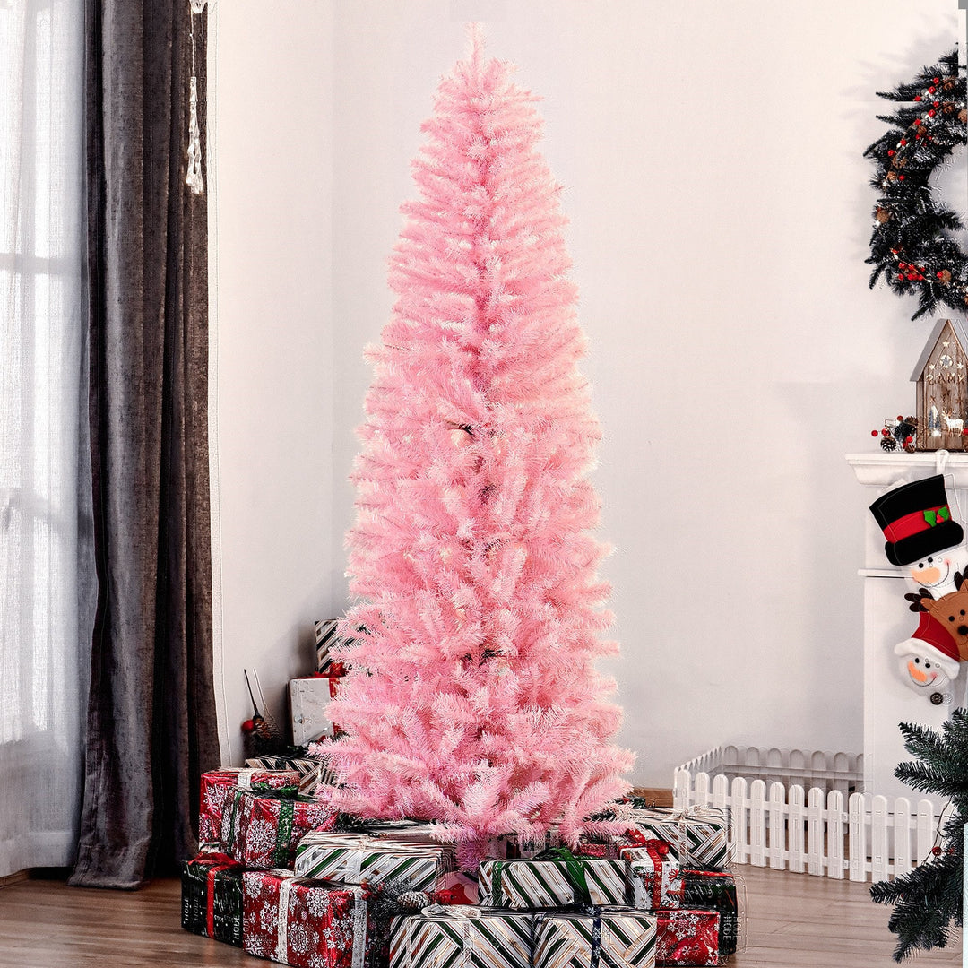 6ft 618-Tip Slim Pencil Artificial Christmas Holiday Tree w/ Metal Base, Xmas Decor – Pink