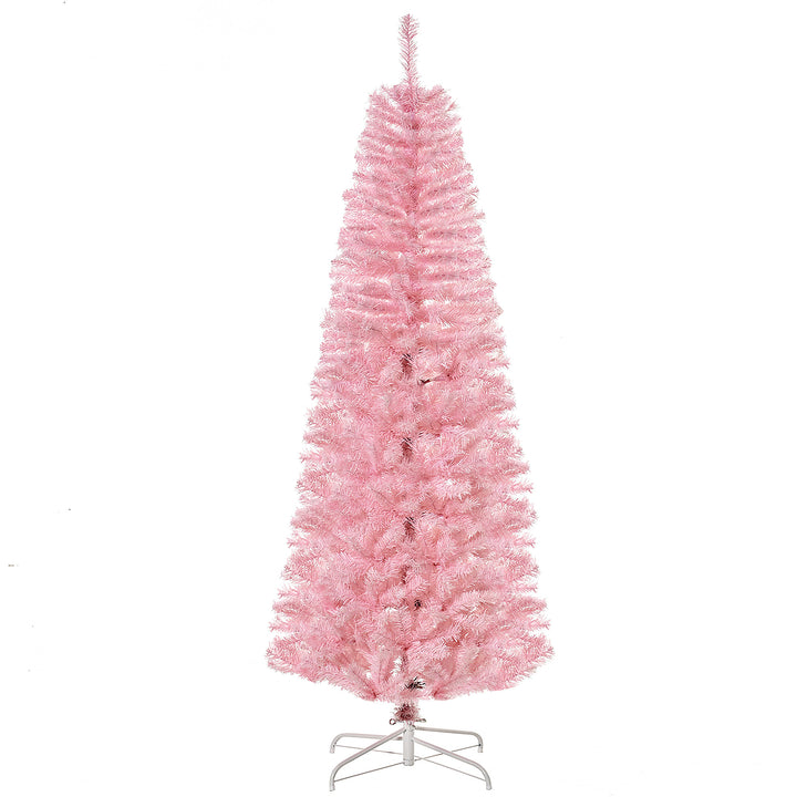 6ft 618-Tip Slim Pencil Artificial Christmas Holiday Tree w/ Metal Base, Xmas Decor – Pink