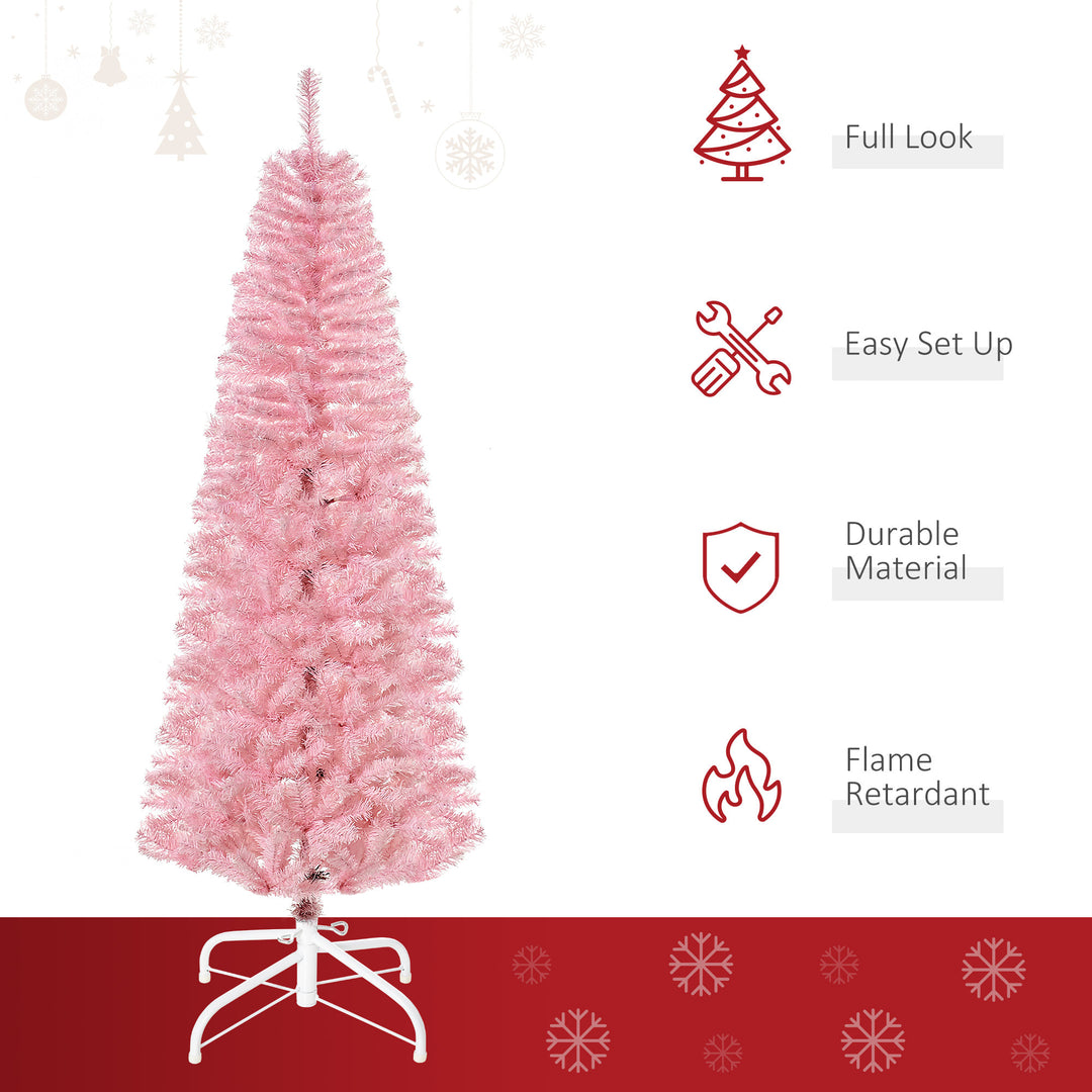 6ft 618-Tip Slim Pencil Artificial Christmas Holiday Tree w/ Metal Base, Xmas Decor – Pink