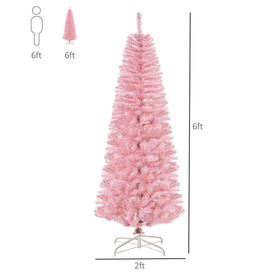 6ft 618-Tip Slim Pencil Artificial Christmas Holiday Tree w/ Metal Base, Xmas Decor – Pink