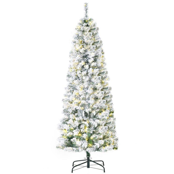 6ft 492-Tip Pre-lit Snow Flocked Artificial Christmas Holiday Tree, 250 LED Lights, Base, Green