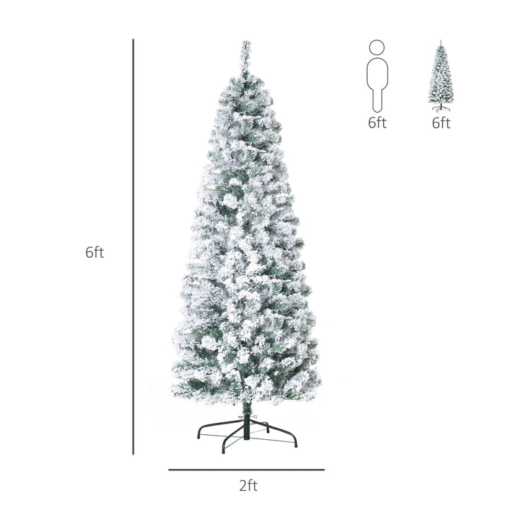 6ft 492-Tip Pre-lit Snow Flocked Artificial Christmas Holiday Tree, 250 LED Lights, Base, Green