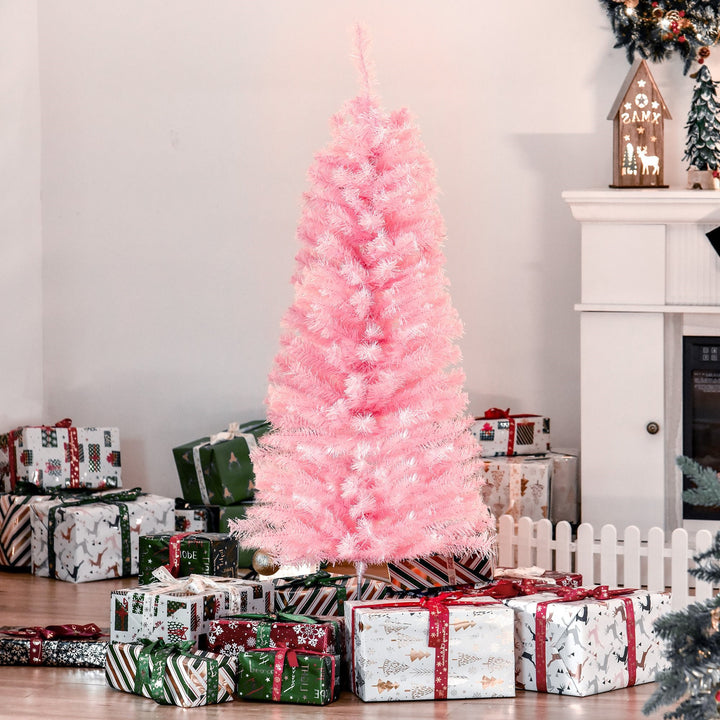 Small 4ft 188-Tip Slim Pencil Artificial Christmas Holiday Tree w Metal Base Xmas Decor – Pink