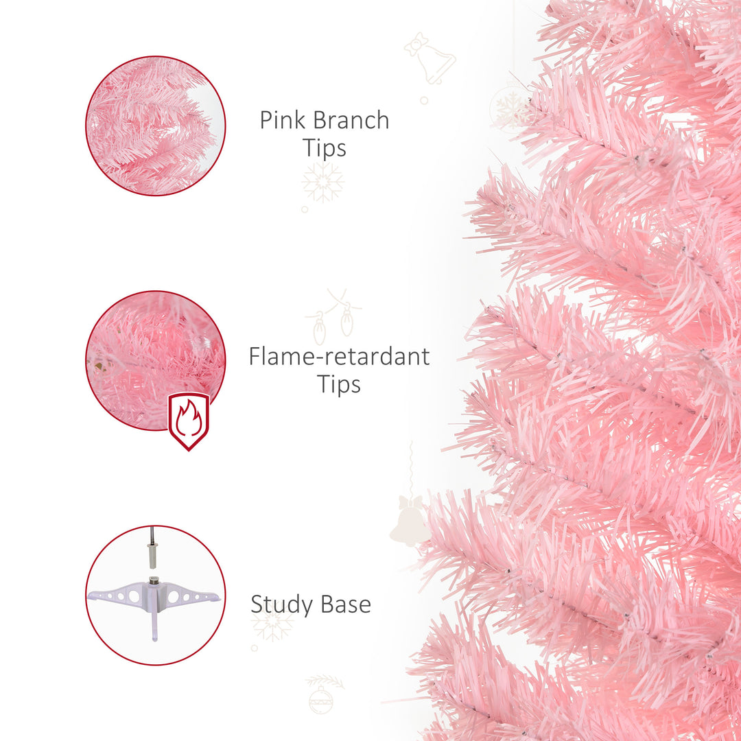 Small 4ft 188-Tip Slim Pencil Artificial Christmas Holiday Tree w Metal Base Xmas Decor – Pink